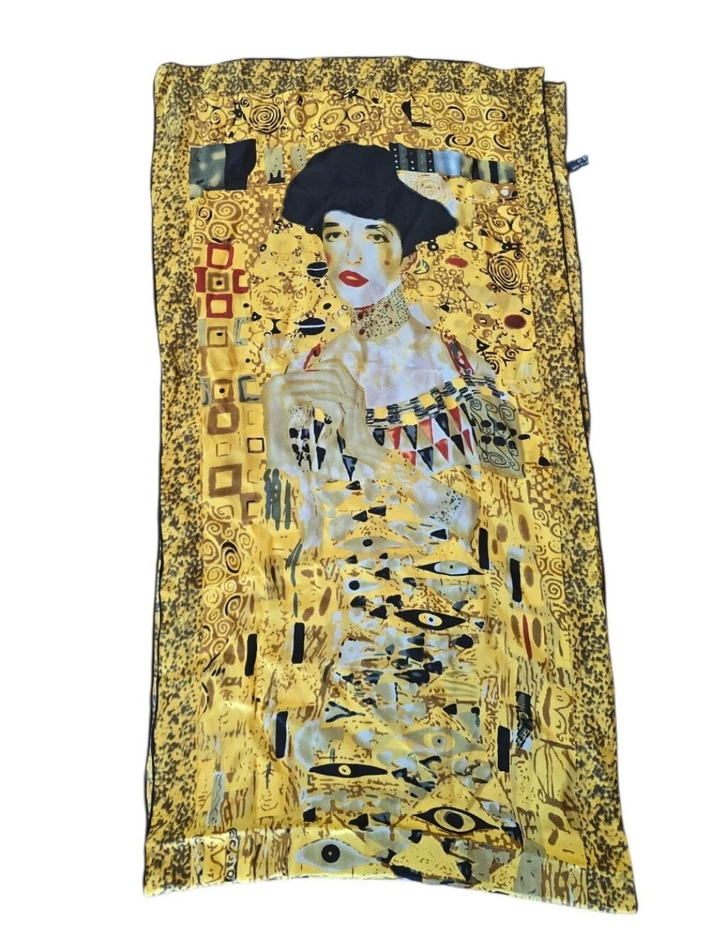 Gustav Klimt Artwork Print Gold Black Oblong Silk Scarf